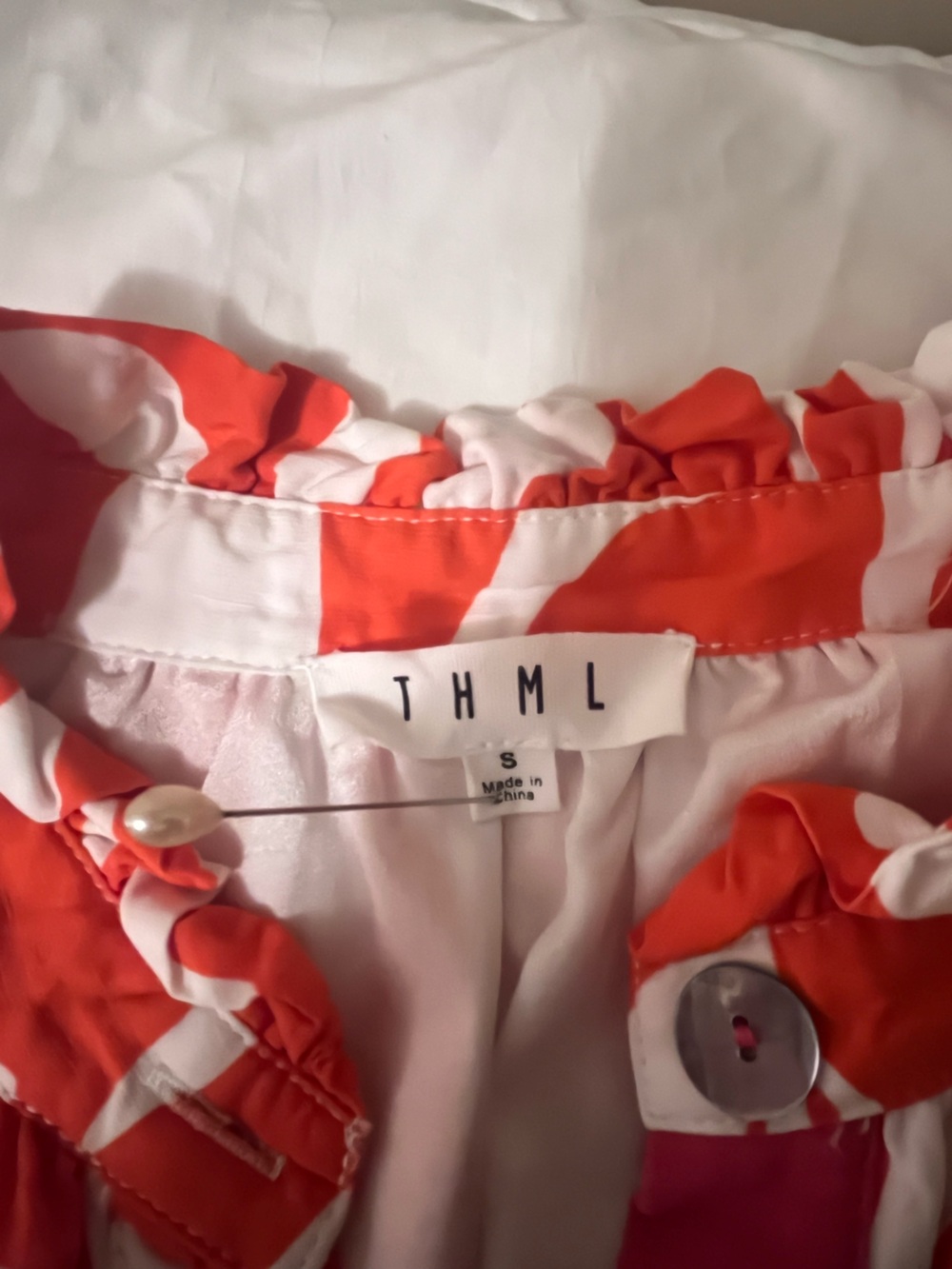 THML Bold Whimsical Orange and White Button-Front Mini Shift Dress, small - Picture 5 of 9